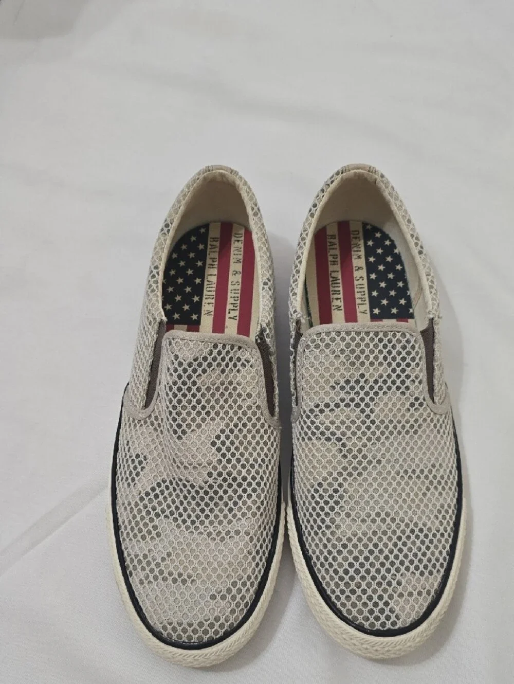 Sperry Cream Mesh Slip-On Loafers with Black Trim